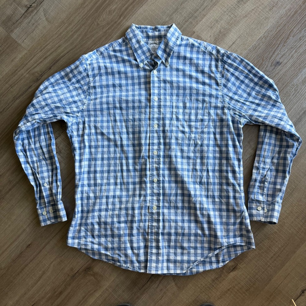 Brooks Brothers Regent Fit Blue Gingham Cotton Button Down Shirt Mens Large